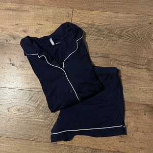 Navy Blue Collared Pajama Set (short sleeve)